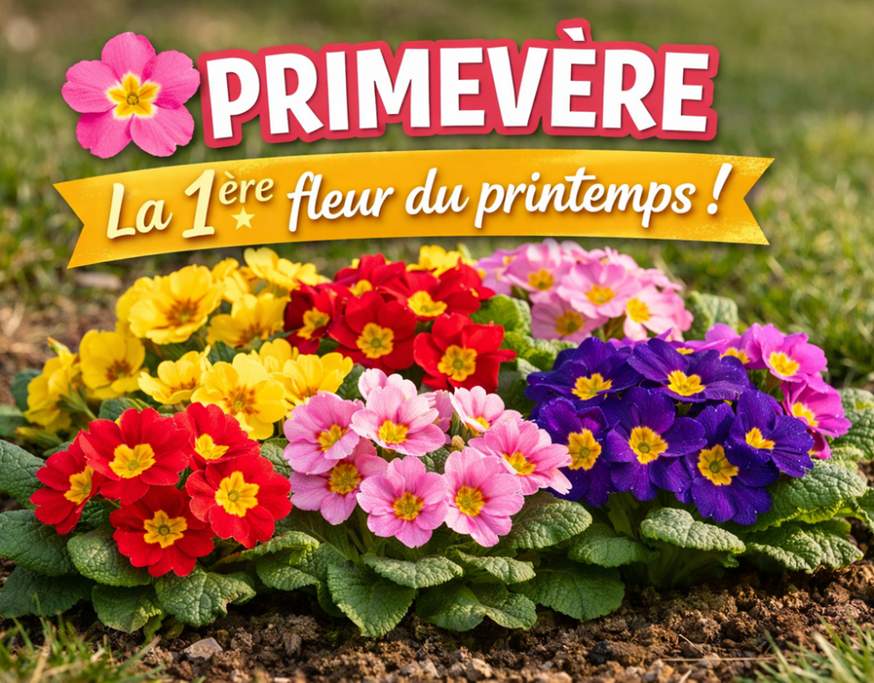 Primevère jaune et violette en massif, fleur de printemps résistante au froid