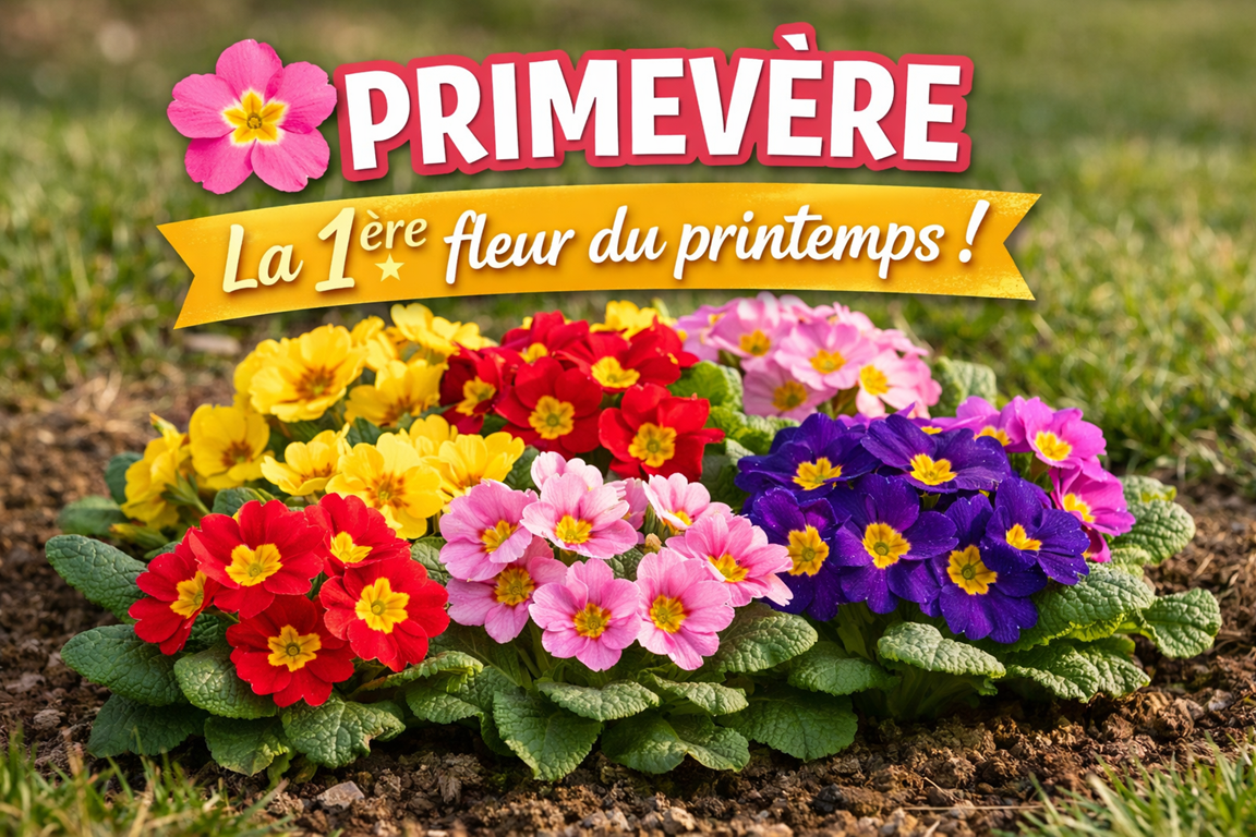 Primevère jaune et violette en massif, fleur de printemps résistante au froid